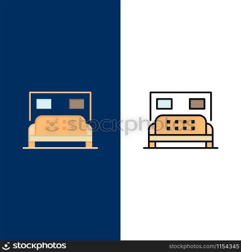 Hotel, Bed, Bedroom, Service Icons. Flat and Line Filled Icon Set Vector Blue Background