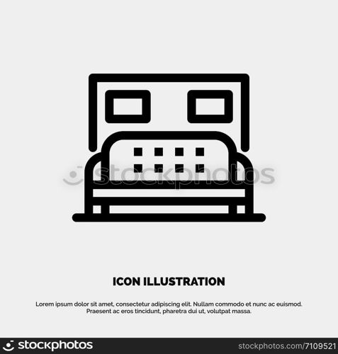 Hotel, Bed, Bedroom, Service Vector Line Icon