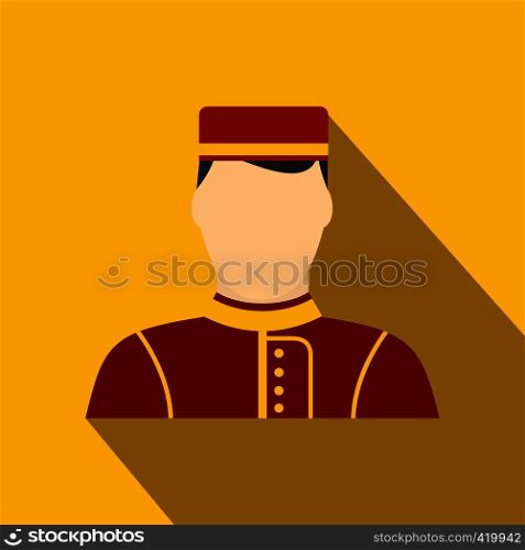 Hotel bellman flat icon on a yellow background with shadow. Hotel bellman flat icon