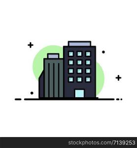Hotel, Boiling, Home, City Business Flat Line Filled Icon Vector Banner Template