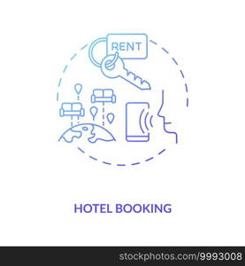 Hotel booking concept icon. Business travel during covid pandemic idea thin line illustration. Travel service optimization. Vector isolated outline RGB color drawing. Editable stroke. Hotel booking concept icon