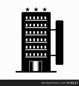 Hotel building black simple icon isolated on white background. Hotel building black simple icon