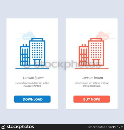Hotel, Building, Home, Service Blue and Red Download and Buy Now web Widget Card Template