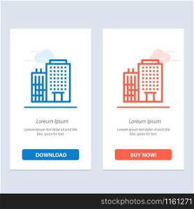 Hotel, Building, Home, Service Blue and Red Download and Buy Now web Widget Card Template