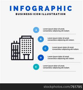 Hotel, Building, Home, Service Blue Infographics Template 5 Steps. Vector Line Icon template