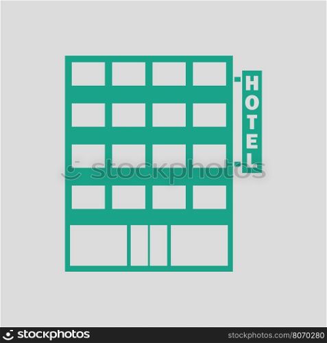 Hotel building icon. Gray background with green. Vector illustration.