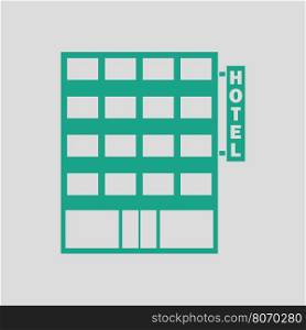 Hotel building icon. Gray background with green. Vector illustration.