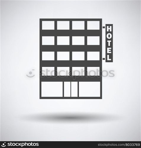 Hotel building icon on gray background with round shadow. Vector illustration.