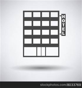 Hotel building icon on gray background with round shadow. Vector illustration.