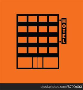 Hotel building icon. Orange background with black. Vector illustration.