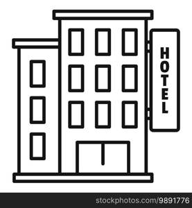 Hotel building icon. Outline hotel building vector icon for web design isolated on white background. Hotel building icon, outline style