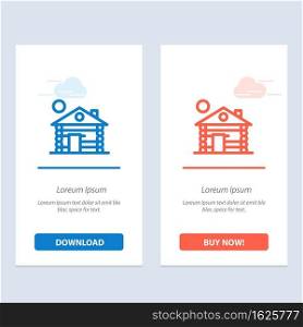 Hotel, Building, Service, Home  Blue and Red Download and Buy Now web Widget Card Template