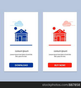 Hotel, Building, Service, Home Blue and Red Download and Buy Now web Widget Card Template