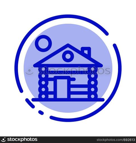 Hotel, Building, Service, Home Blue Dotted Line Line Icon