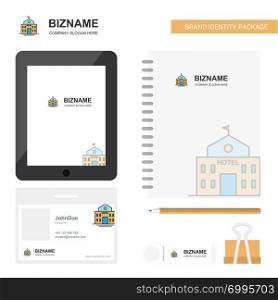 Hotel Business Logo, Tab App, Diary PVC Employee Card and USB Brand Stationary Package Design Vector Template