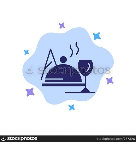 Hotel, Dish, Food, Glass Blue Icon on Abstract Cloud Background