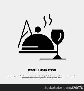 Hotel, Dish, Food, Glass Solid Black Glyph Icon