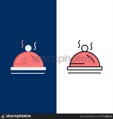 Hotel, Dish, Food, Service Icons. Flat and Line Filled Icon Set Vector Blue Background