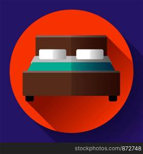 Hotel Double Bed icon flat style. hotel or hostel booking room symbol. Hotel Double Bed icon flat style