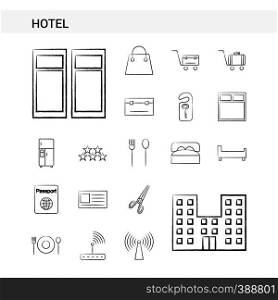 Hotel hand drawn Icon set style, isolated on white background. - Vector