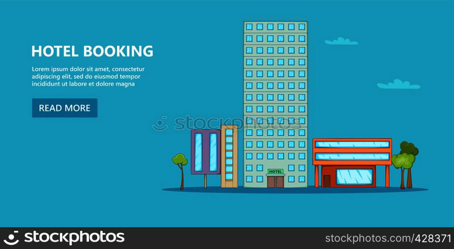 Hotel horizontal banner concept sky. Cartoon illustration of hotel vector horizontal banner concept for web.. Hotel horizontal banner sky, cartoon style