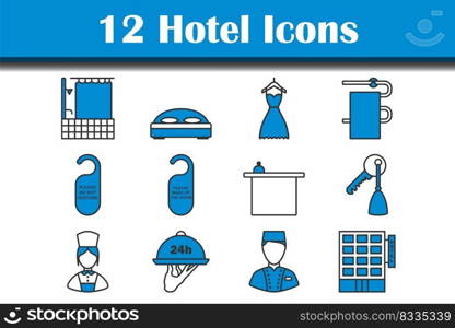 Hotel Icon Set. Editable Bold Outline With Color Fill Design. Vector Illustration.