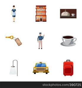 Hotel icons set. Cartoon illustration of 9 hotel vector icons for web. Hotel icons set, cartoon style