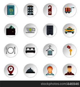 Hotel icons set. Flat illustration of 16 hotel vector icons set illustration. Hotel icons set, flat style