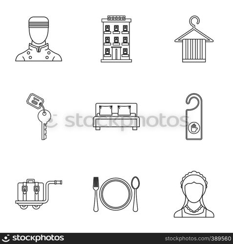 Hotel icons set. Outline illustration of 9 hotel vector icons for web. Hotel icons set, outline style