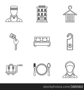 Hotel icons set. Outline illustration of 9 hotel vector icons for web. Hotel icons set, outline style