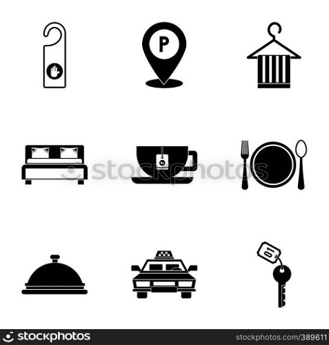 Hotel icons set. Simple illustration of 9 hotel vector icons for web. Hotel icons set, simple style