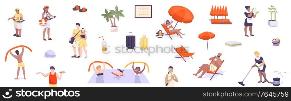 Hotel icons set with traveling symbols flat isolated vector illustration