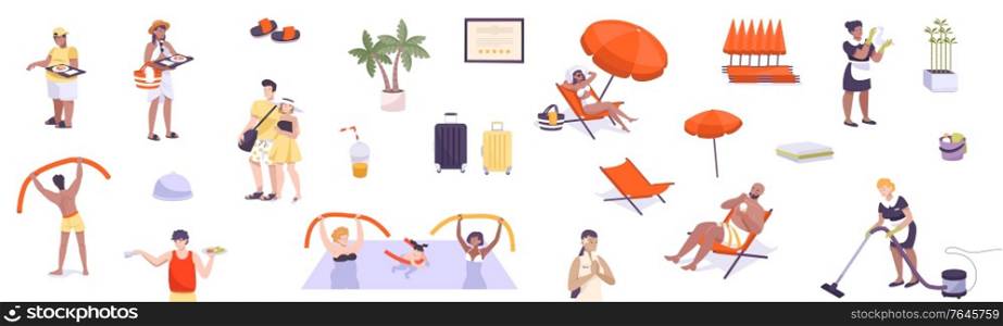 Hotel icons set with traveling symbols flat isolated vector illustration