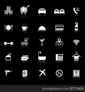 Hotel icons with reflect on black background, stock vector
