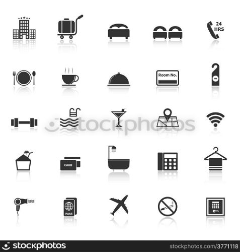 Hotel icons with reflect on white background, stock vector