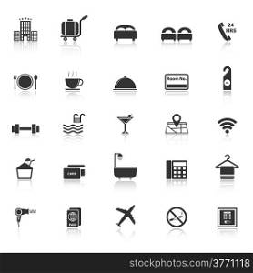 Hotel icons with reflect on white background, stock vector