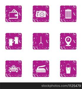 Hotel industry icons set. Grunge set of 9 hotel industry vector icons for web isolated on white background. Hotel industry icons set, grunge style