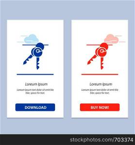 Hotel, Key, Room, Keys Blue and Red Download and Buy Now web Widget Card Template