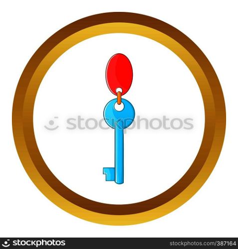 Hotel key vector icon in golden circle, cartoon style isolated on white background. Hotel key vector icon