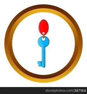 Hotel key vector icon in golden circle, cartoon style isolated on white background. Hotel key vector icon