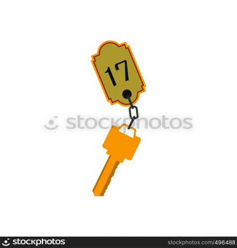 Hotel key with a room number flat icon isolated on white background. Hotel key with a room number flat icon