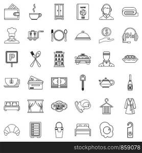 Hotel lamp icons set. Outline style of 36 hotel lamp vector icons for web isolated on white background. Hotel lamp icons set, outline style