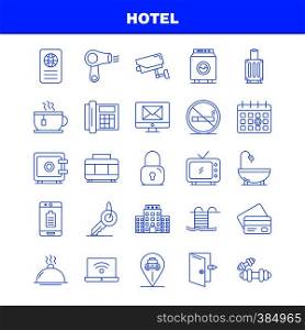 Hotel Line Icons Set For Infographics, Mobile UX/UI Kit And Print Design. Include: Check In, Check Out, Door, Hotel, Mobile, Cell, Icon Set - Vector