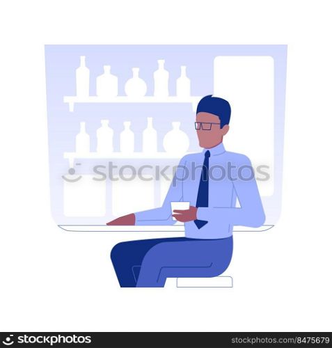 Hotel lobby bar isolated concept vector illustration. Smiling businessman drinking cocktails in hotel lobby bar, relaxation time, hotel service, accommodation facility vector concept.. Hotel lobby bar isolated concept vector illustration.