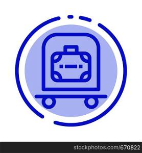 Hotel, Luggage, Trolley, Bag Blue Dotted Line Line Icon
