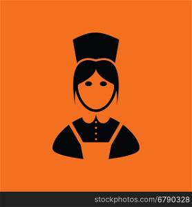 Hotel maid icon. Orange background with black. Vector illustration.