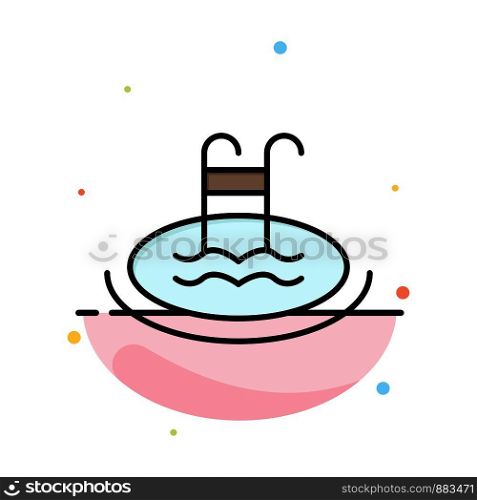 Hotel, Pool, Swimming, Service Abstract Flat Color Icon Template