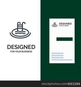 Hotel, Pool, Swimming, Service Grey Logo Design and Business Card Template