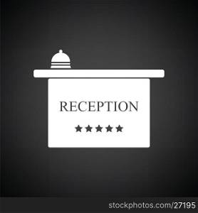 Hotel reception desk icon. Black background with white. Vector illustration.