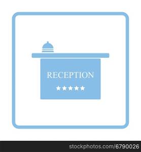 Hotel reception desk icon. Blue frame design. Vector illustration.